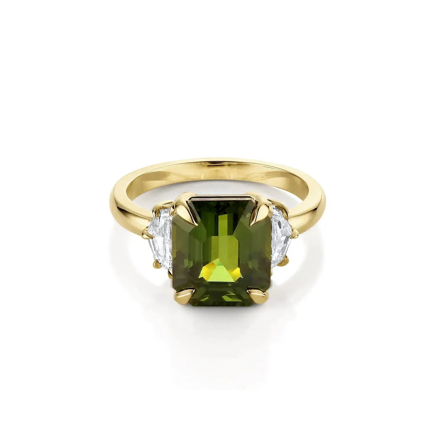 6.12ct Green Sapphire and 0.66tcw Cadillac Diamond Three Stone Ring