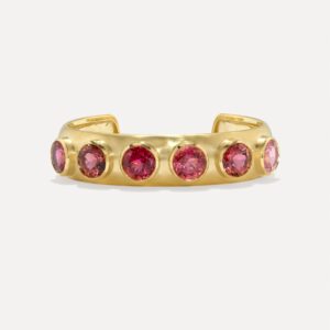 Round Stone Gemmy Puffed Gold Cuff