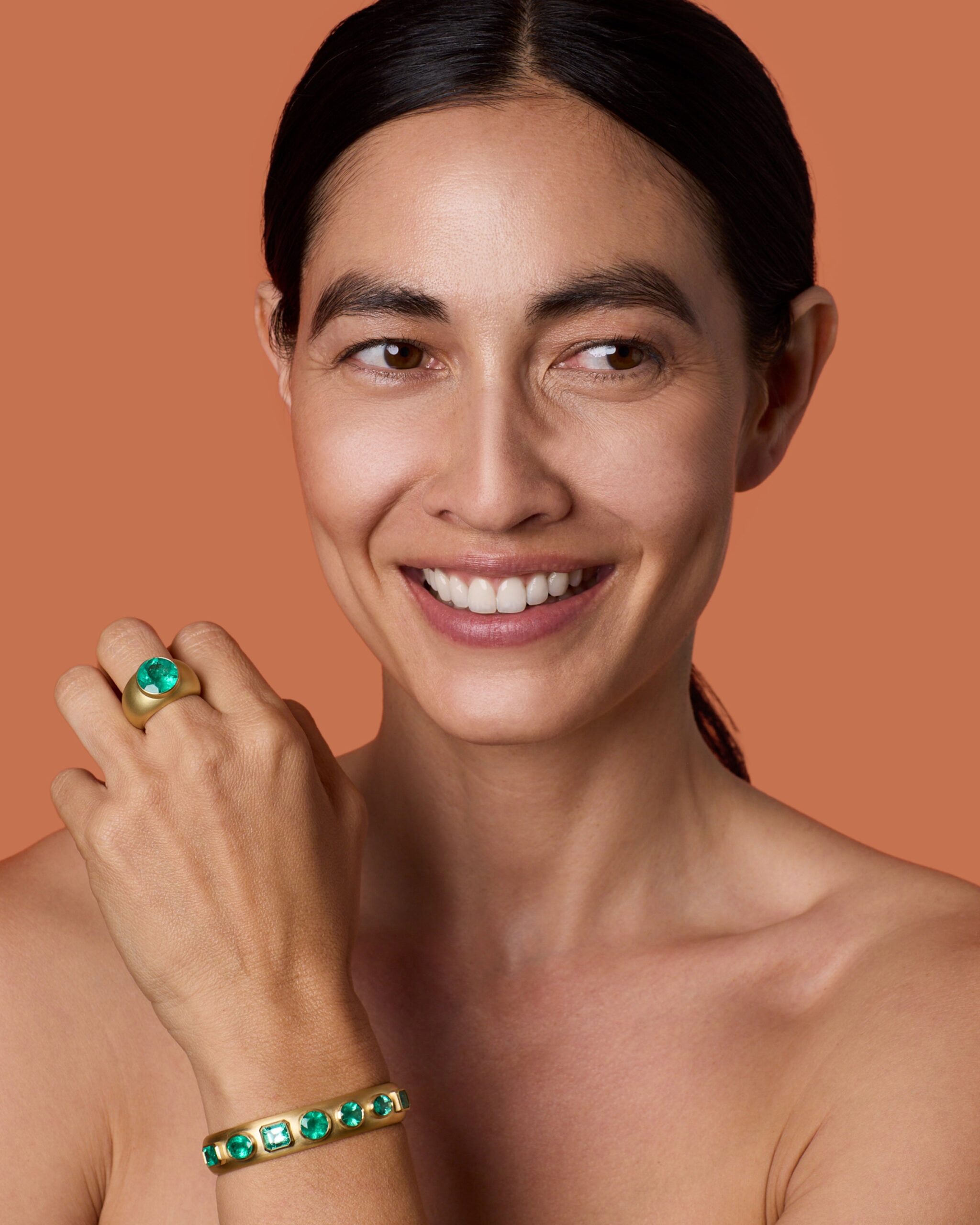 One of a Kind Gemmy Gem Puffed Gold Cuff - Image 2