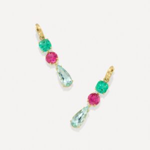 One of a Kind Gemmy Gem Triple Drop Link Jeweled Huggies