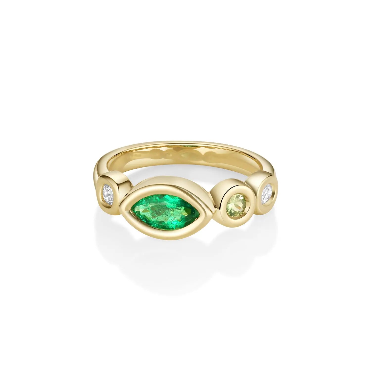 0.40ct Emerald, Diamond, and Sapphire Linear Band