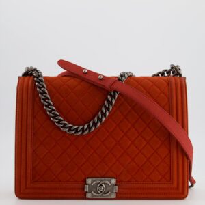 Chanel Large Red Boy Bag in Nubuck Leather with Ruthenium Hardware