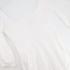 Staud White Midi Dress with Square Neckline Detail and Puff Sleeves Size US 8 (UK 12)