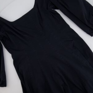Staud Black Midi Dress with Square Neckline Detail and Puff Sleeves Size US 8 (UK 12)