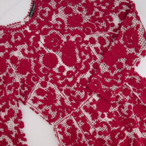Dolce & Gabbana Red and White Crochet Long Sleeved Mini Dress Size IT 42 (UK 10)