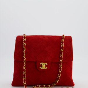 *RARE & HOT* Chanel Red Vintage Quilted Single Flap Shoulder Bag in Suede with 24K Gold Hardware