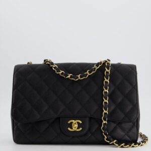 Chanel Black Jumbo Classic Single Flap Bag in Caviar Leather with Gold Hardware