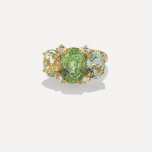 One of a Kind Gemmy Gem Diamond Three Stone Ring
