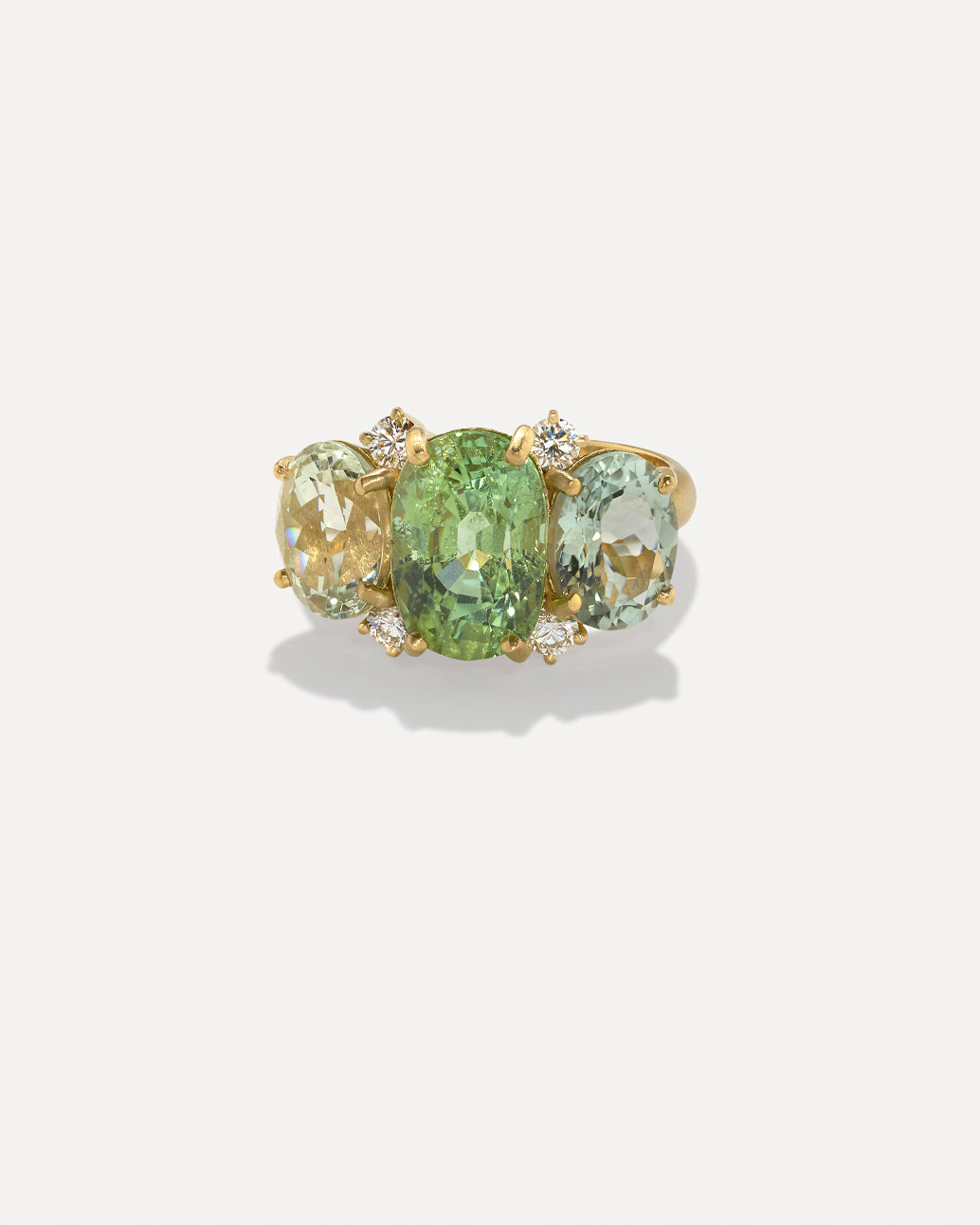 One of a Kind Gemmy Gem Diamond Three Stone Ring