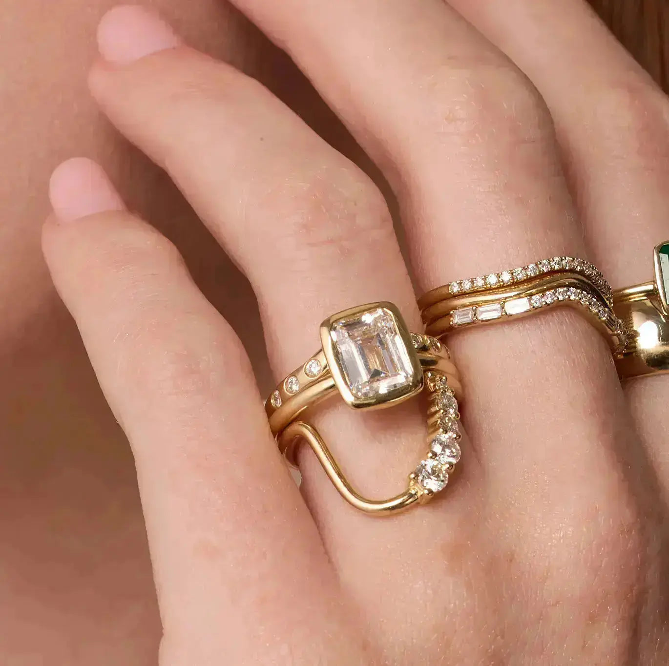 The Roxy Bezeled Emerald Cut Engagement Ring - Image 2