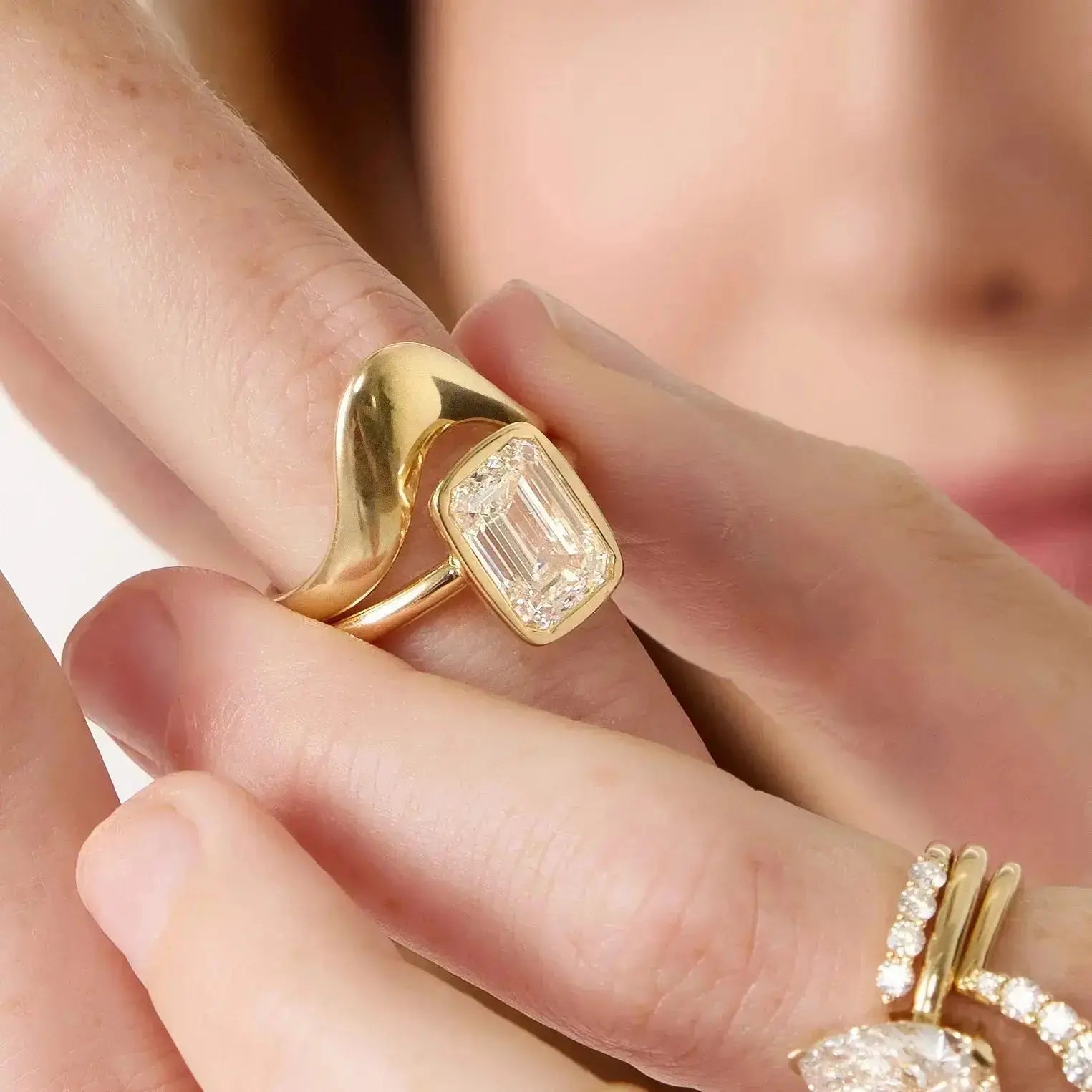 The Roxy Bezeled Emerald Cut Engagement Ring - Image 7