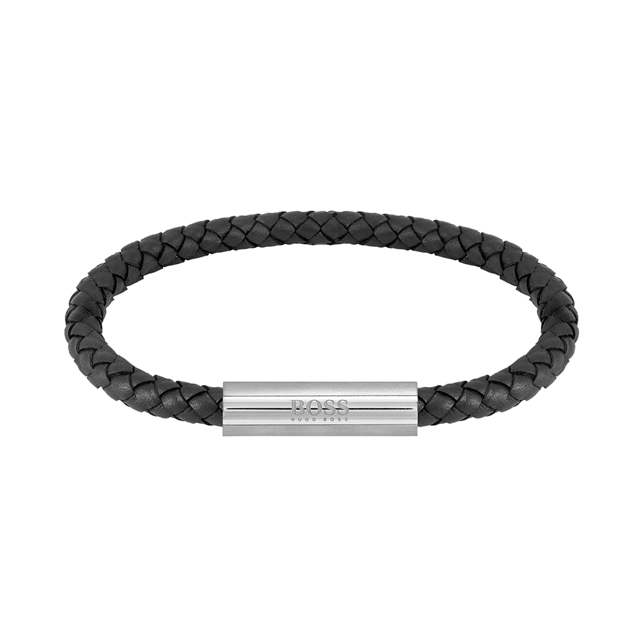 Hugo Boss Jewellery Stainless Steel & Black Leather Men's Bracelet - 1580152 - Image 2