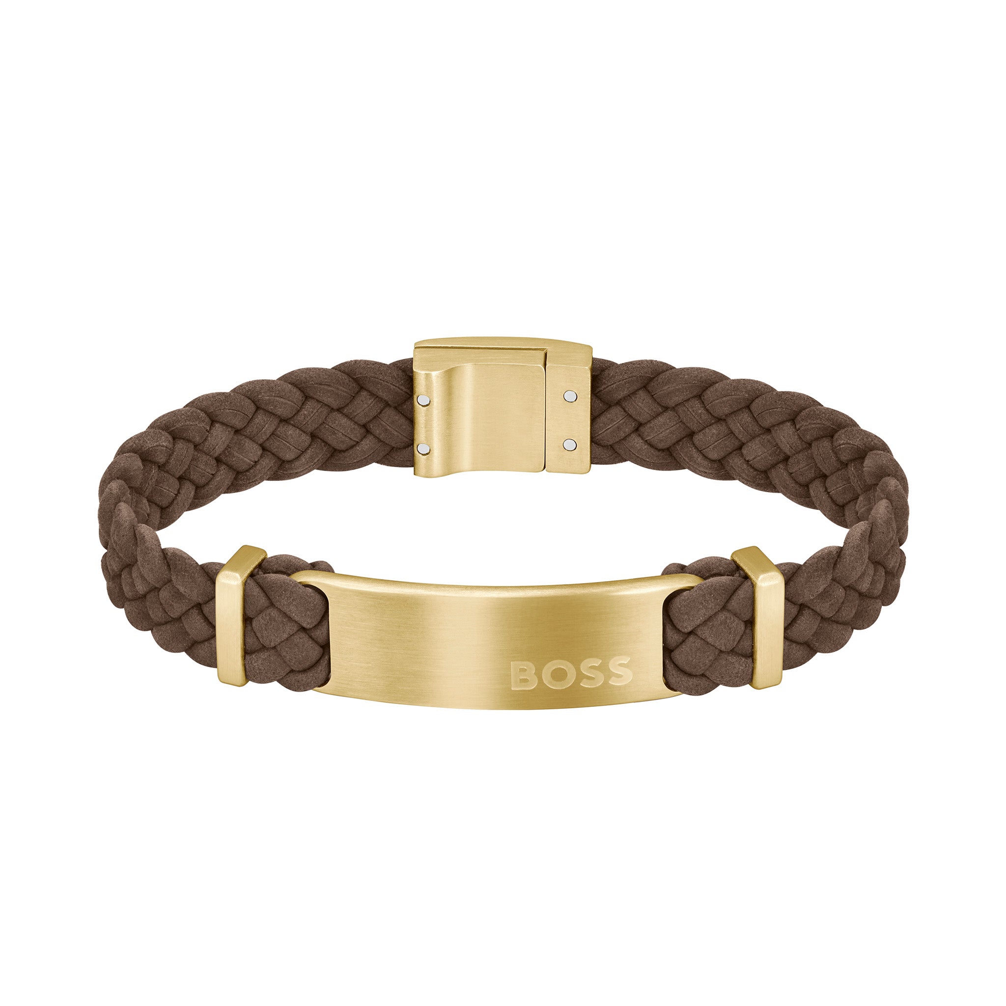 Hugo Boss Jewellery Gold Steel & Brown Leather Men's Bracelet - 1580607M - Image 2