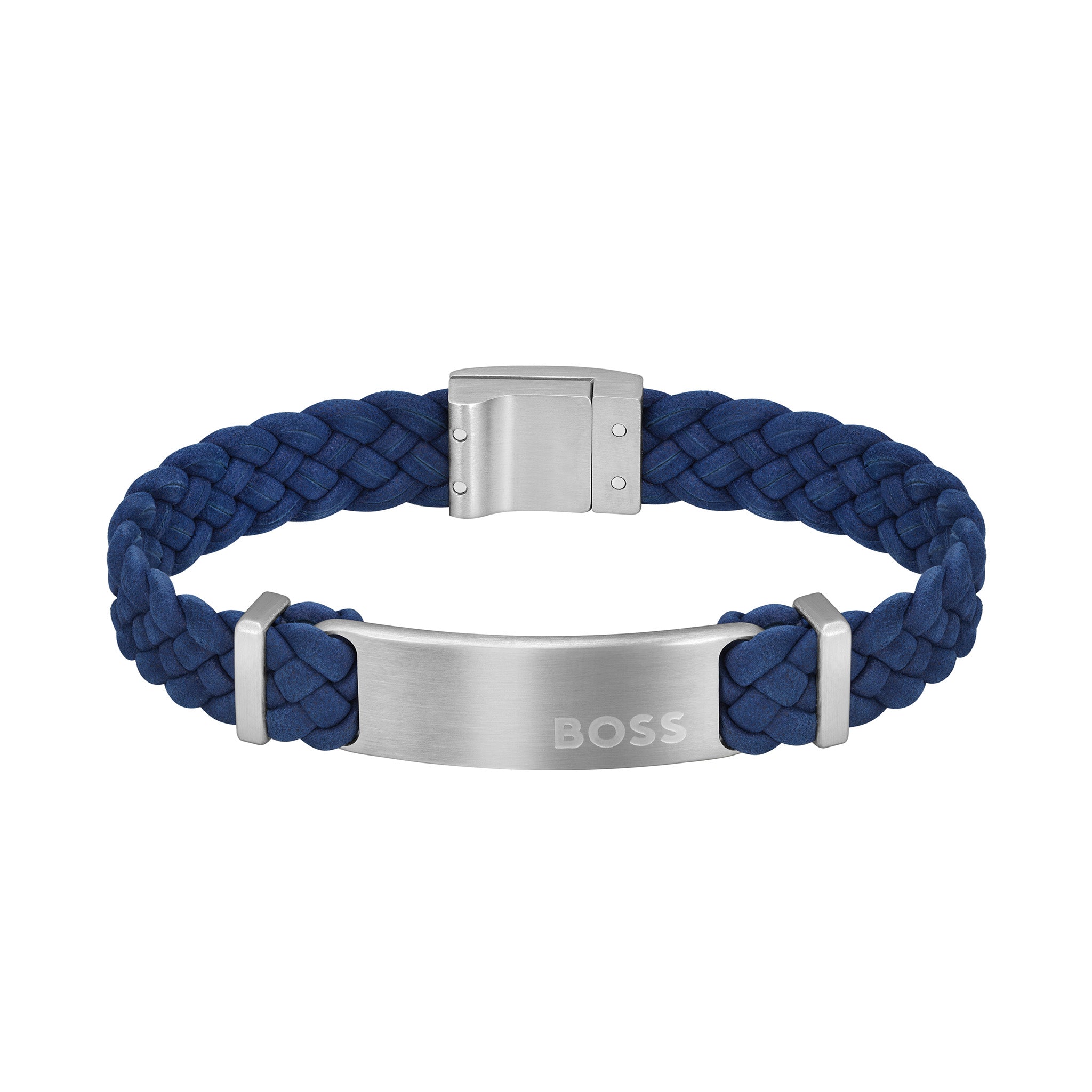 Hugo Boss Jewellery Stainless Steel & Navy Leather Men's Bracelet - 1580609M - Image 2