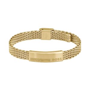 Hugo Boss Jewellery Gold Steel Men's Mesh Chain Bracelet - 1580610