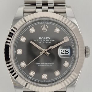 Rolex Datejust 41 Rhodium Grey Diamond Dial Fluted Jubilee Steel 126334 | 2023 | 41mm