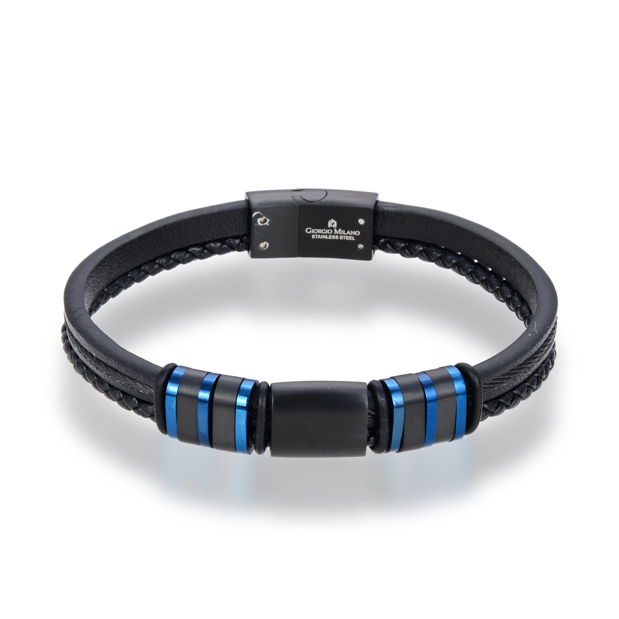 Giorgio Milano Jewellery Stainless Steel & Leather Men's Bracelet - 2032BKBL2