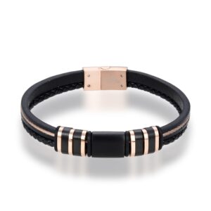 Giorgio Milano Jewellery Stainless Steel & Leather Men's Bracelet - 2032RGBK2