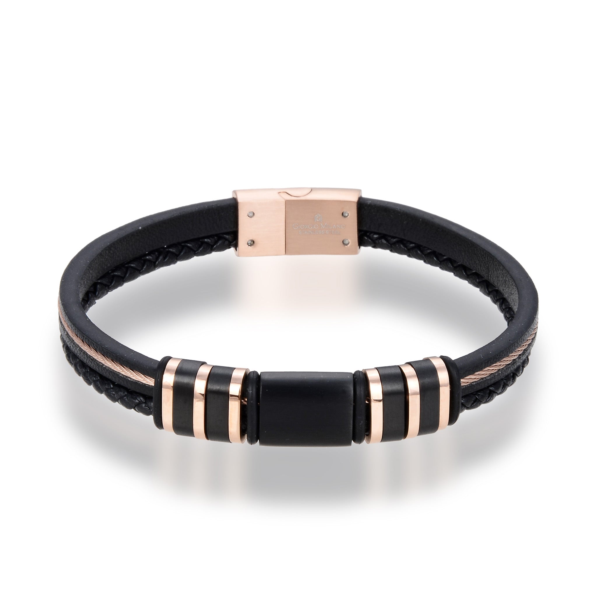 Giorgio Milano Jewellery Stainless Steel & Leather Men's Bracelet - 2032RGBK2