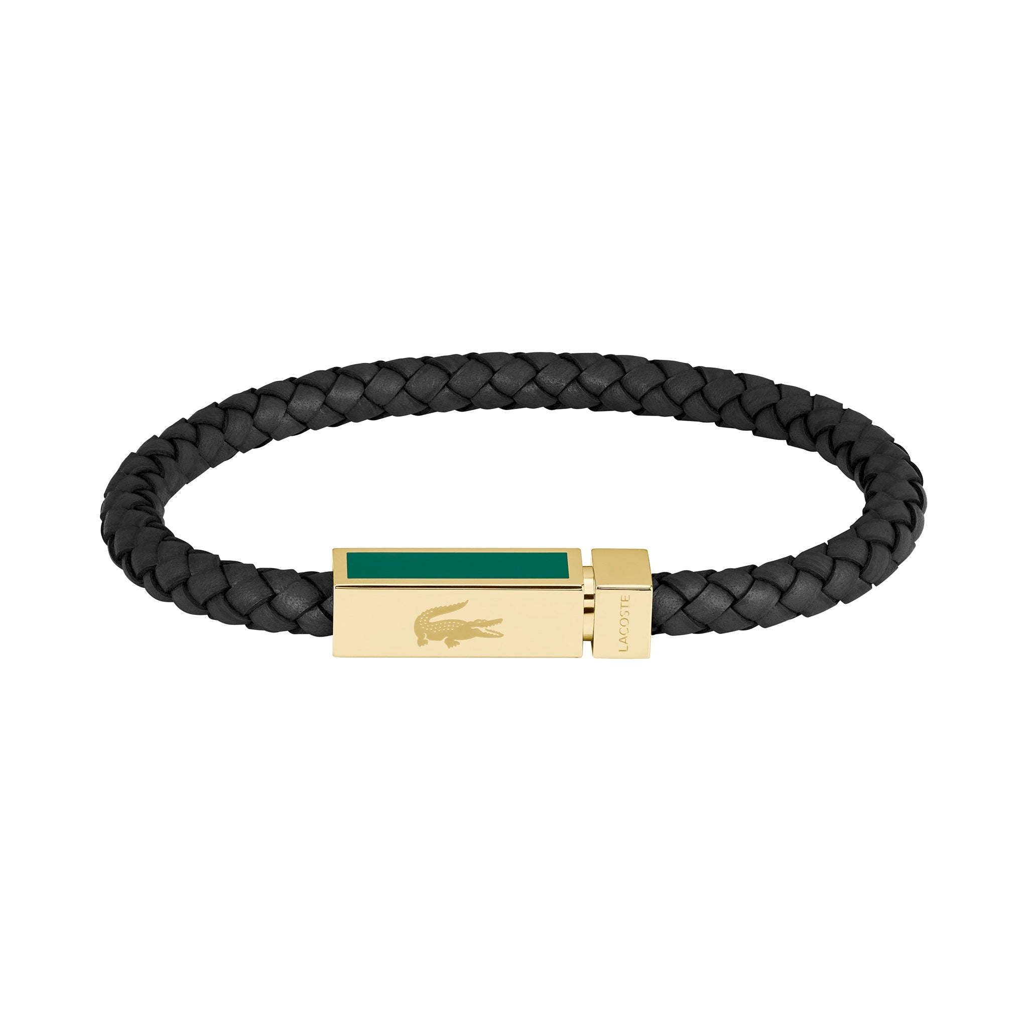 Lacoste Jewellery Gold Steel & Black Leather Men's Bracelet - 2040451