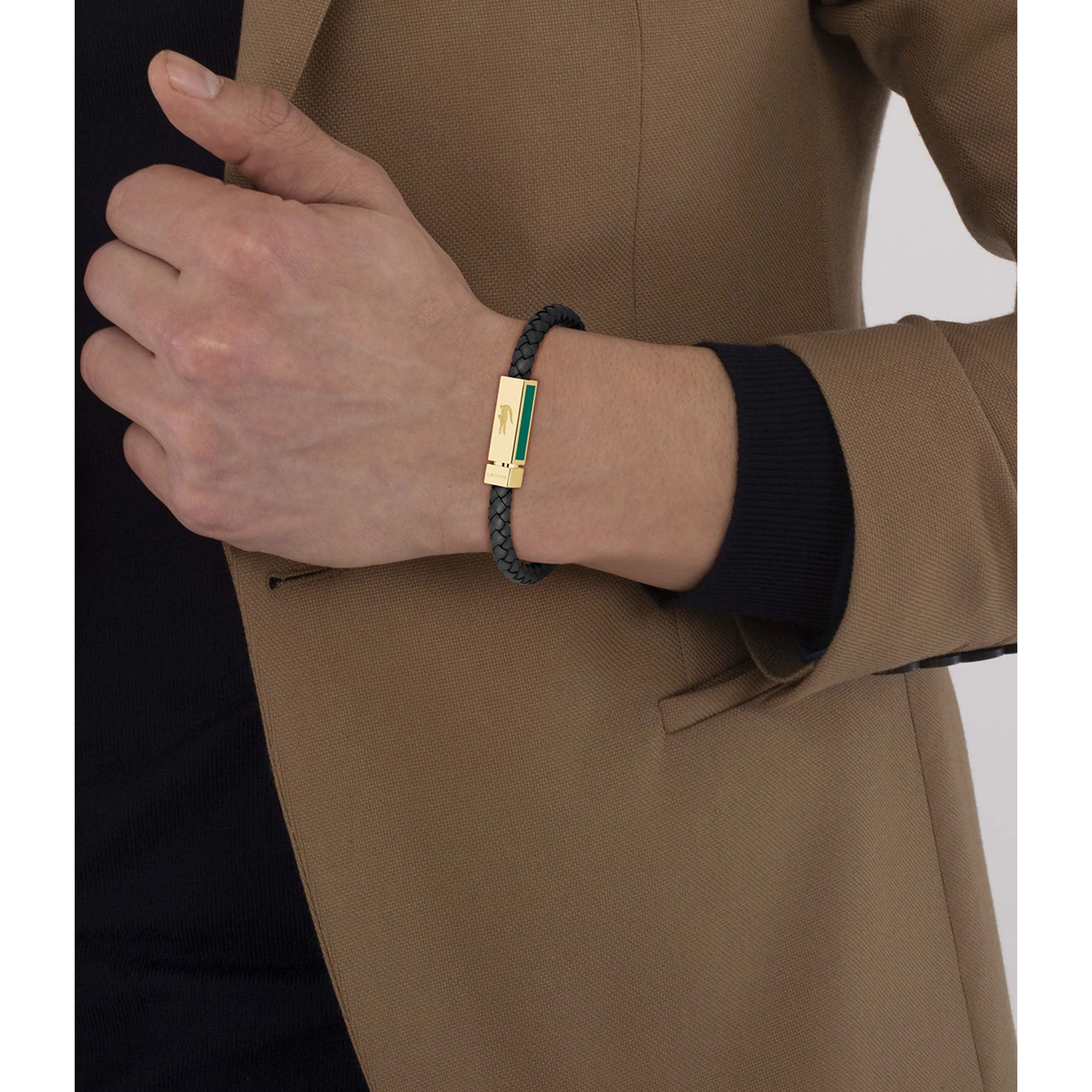 Lacoste Jewellery Gold Steel & Black Leather Men's Bracelet - 2040451 - Image 5