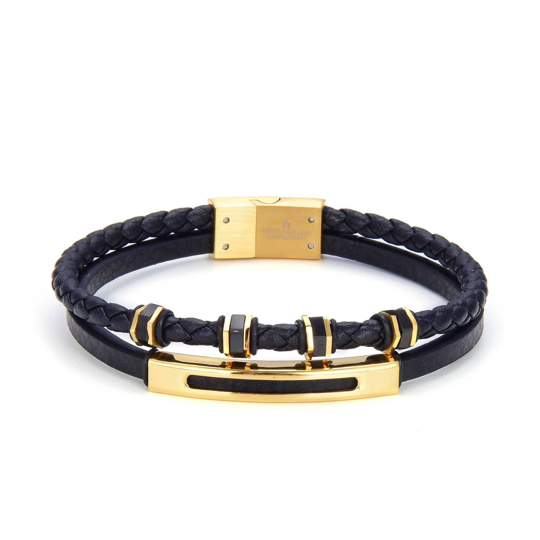 Giorgio Milano Jewellery Stainless Steel & Leather Men's Bracelet - 2055SGBK2