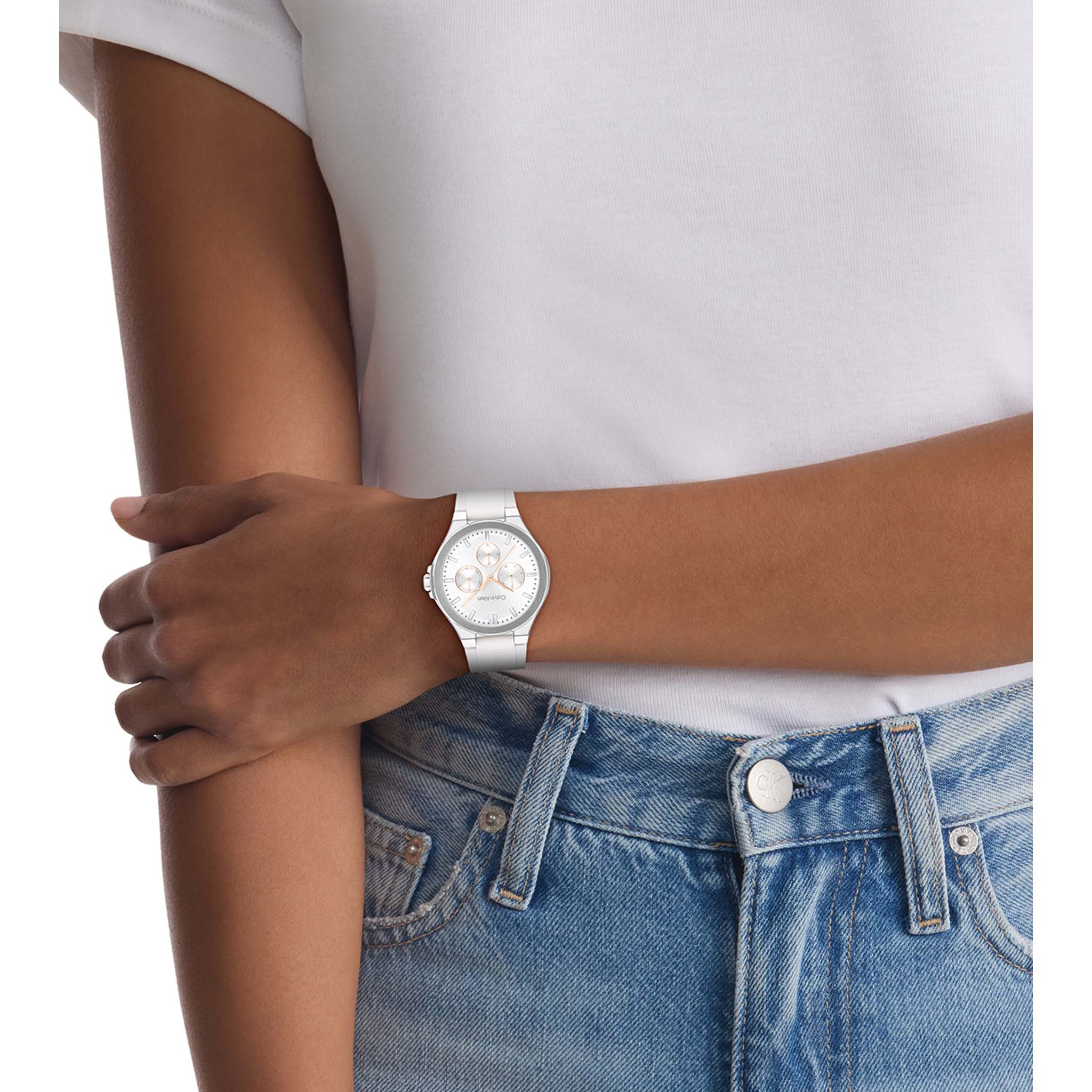 Calvin Klein Silicone White Dial Multi-function Women's Watch - 25100106 - Image 5