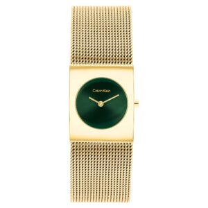 Calvin Klein Gold Steel Mesh Green Dial Women's Watch - 25100136
