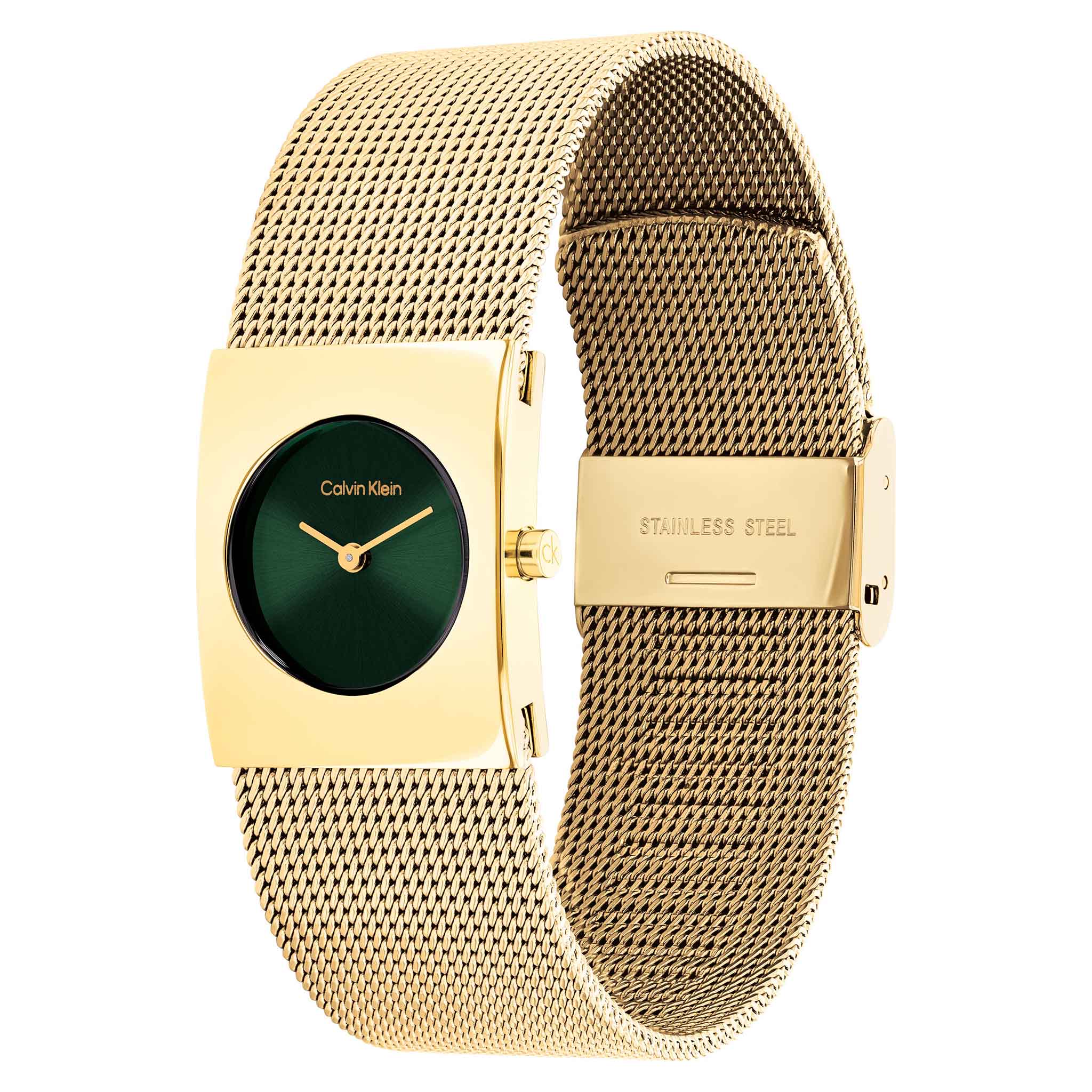 Calvin Klein Gold Steel Mesh Green Dial Women's Watch - 25100136 - Image 3