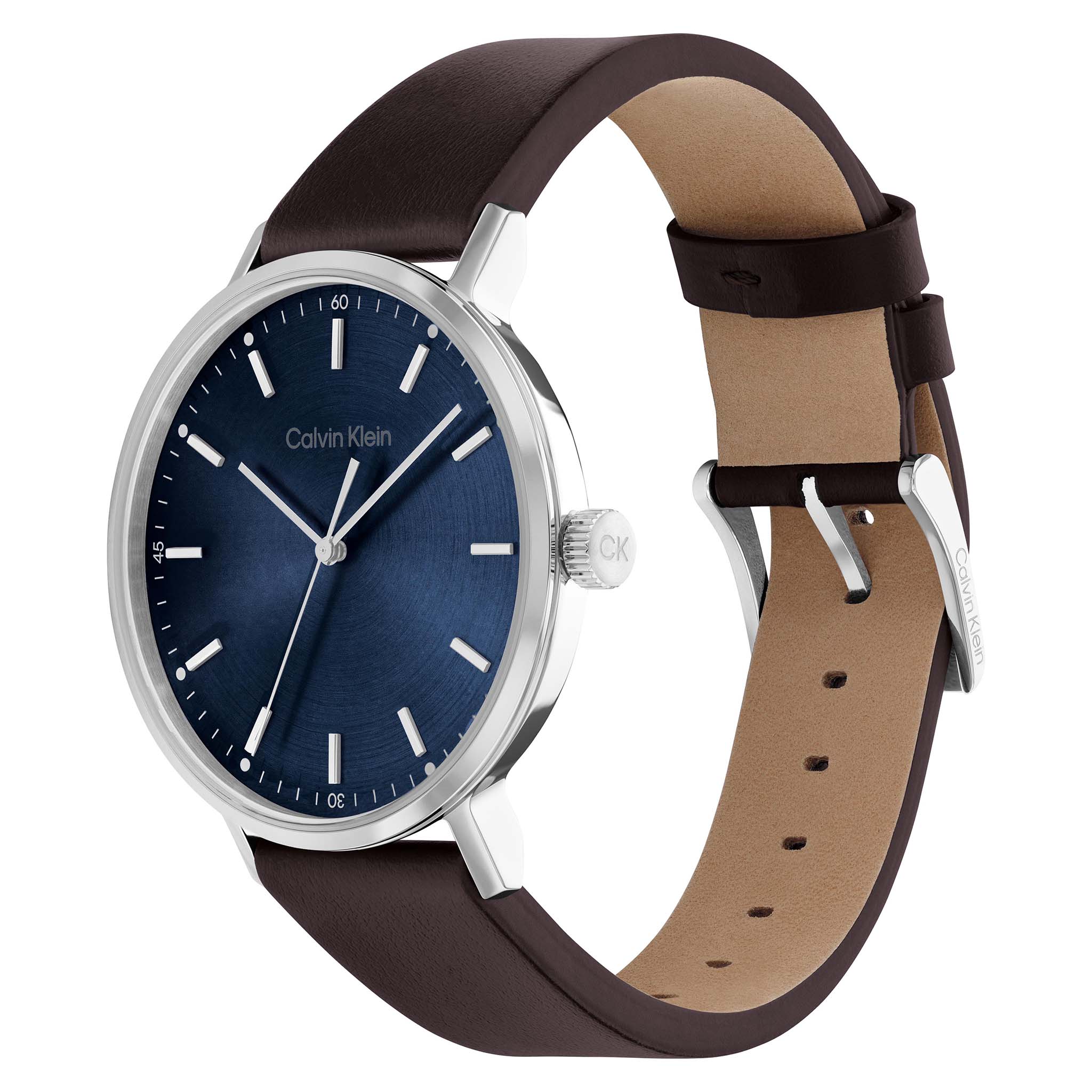 Calvin Klein Dark Brown Leather Blue Dial Men's Watch - 25200052 - Image 3