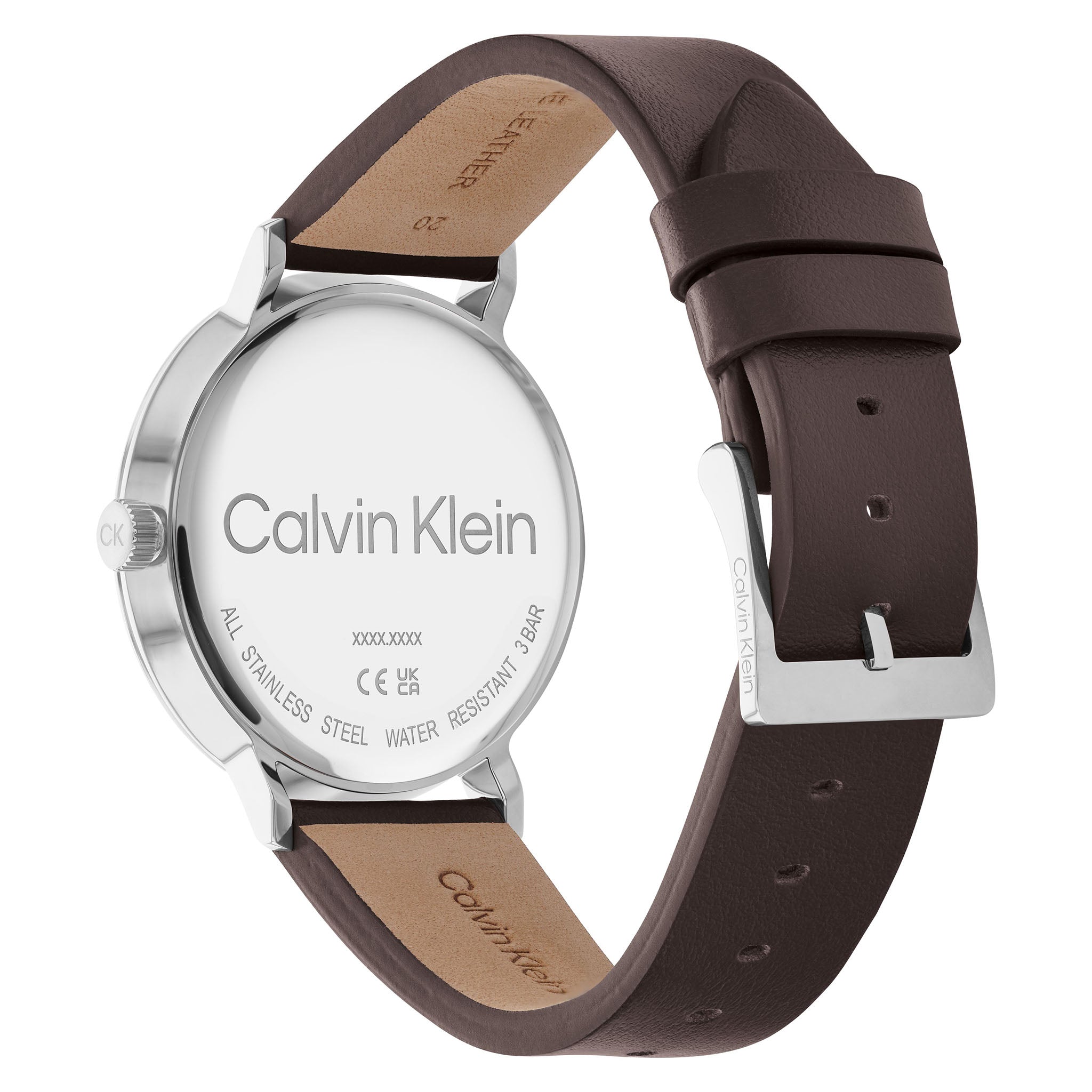 Calvin Klein Dark Brown Leather Blue Dial Men's Watch - 25200052 - Image 4