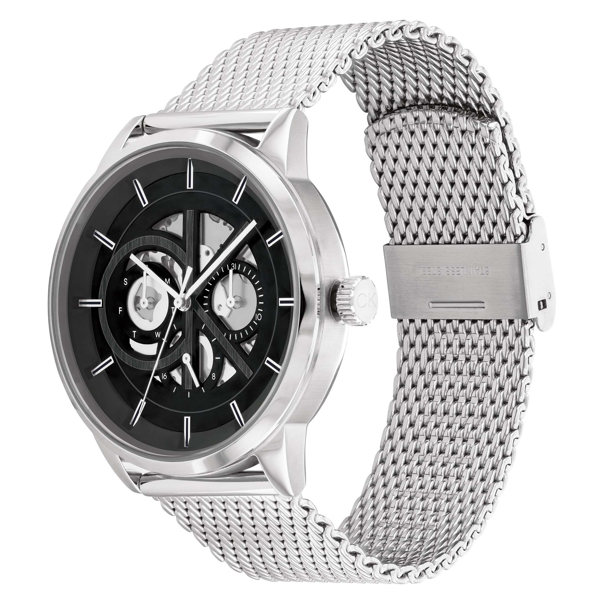 Calvin Klein Silver Mesh Black Dial Multi-function Men's Watch - 25200213 - Image 3