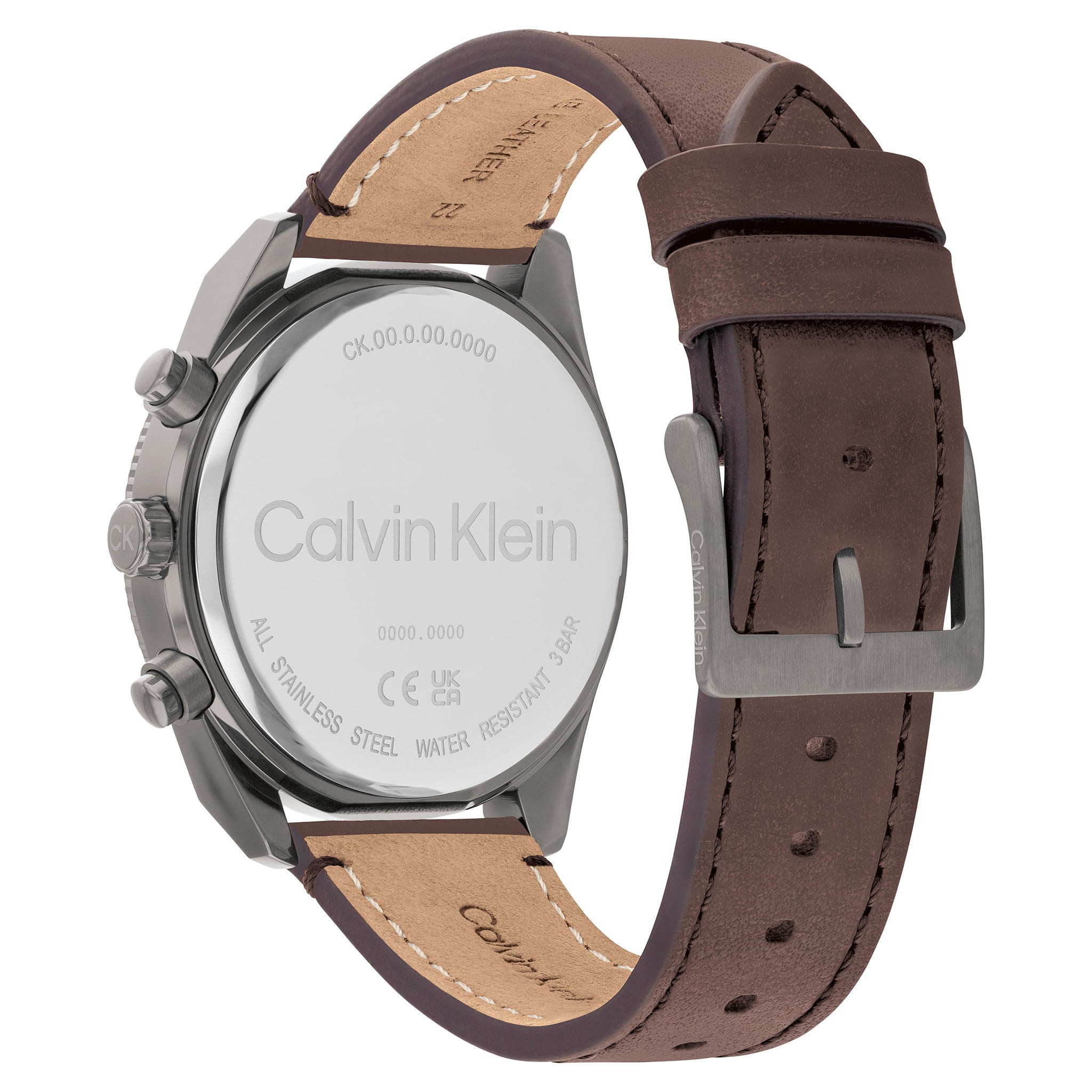Calvin Klein Dark Brown Leather Green Dial Multi-function Men's Watch - 25200363 - Image 4