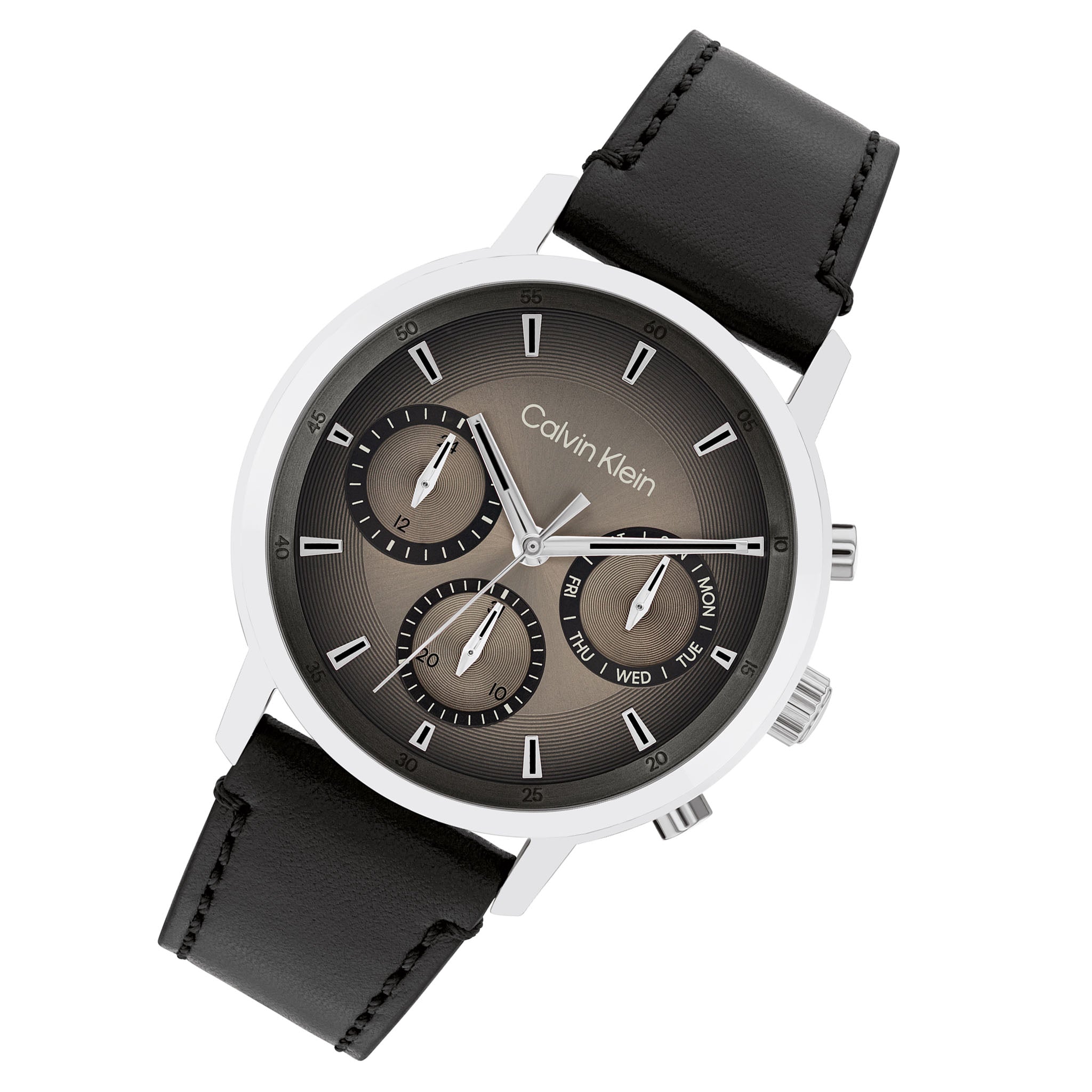 Calvin Klein Black Leather Sepia Dial Multi-function Men's Watch - 25200496 - Image 2