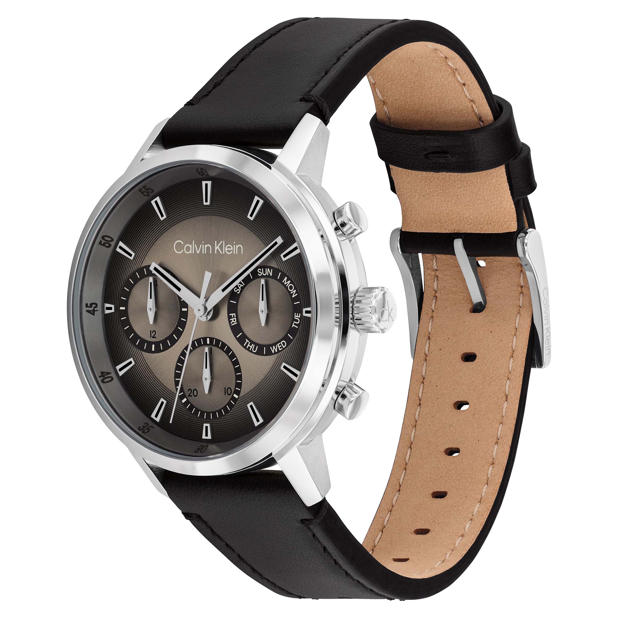Calvin Klein Black Leather Sepia Dial Multi-function Men's Watch - 25200496 - Image 3