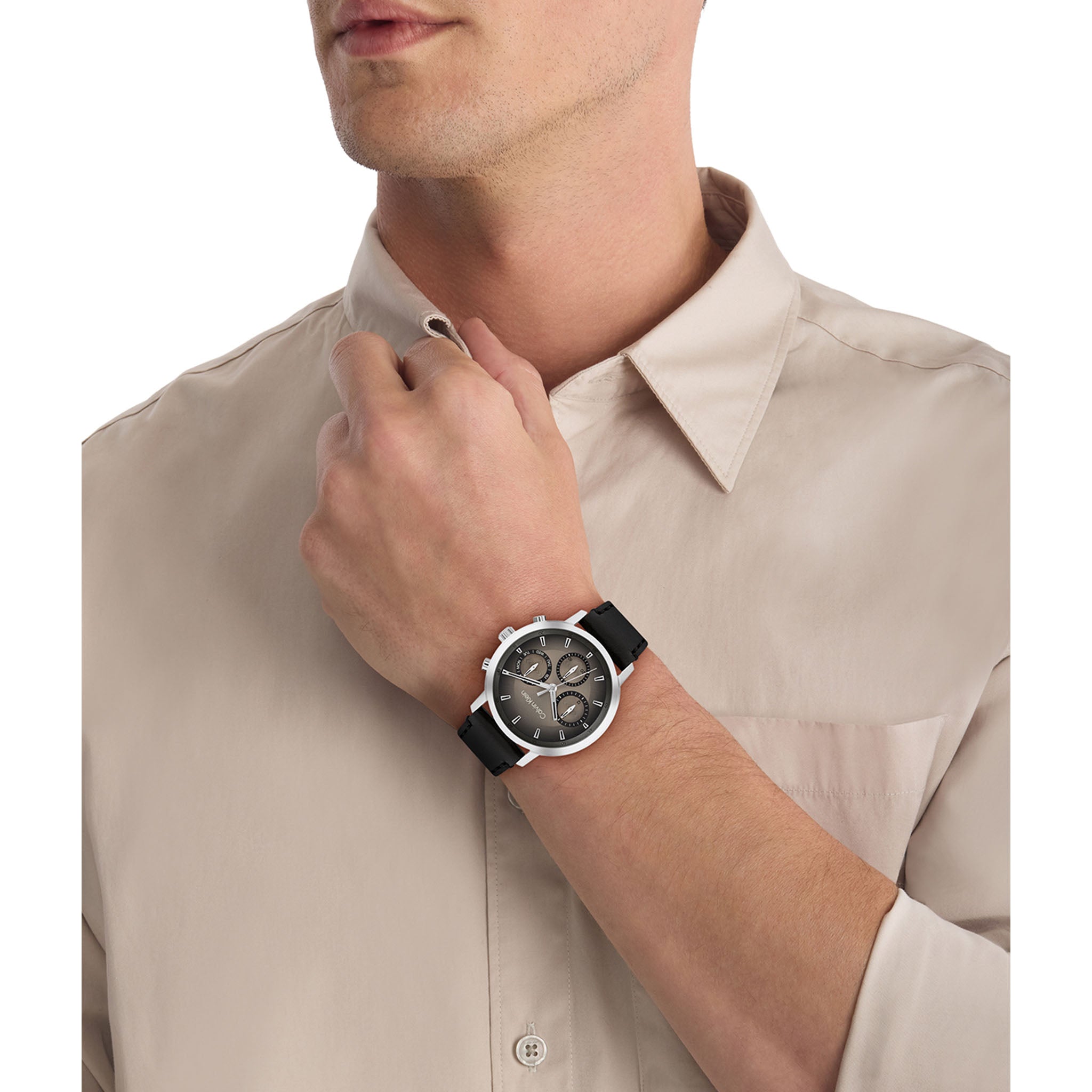 Calvin Klein Black Leather Sepia Dial Multi-function Men's Watch - 25200496 - Image 5