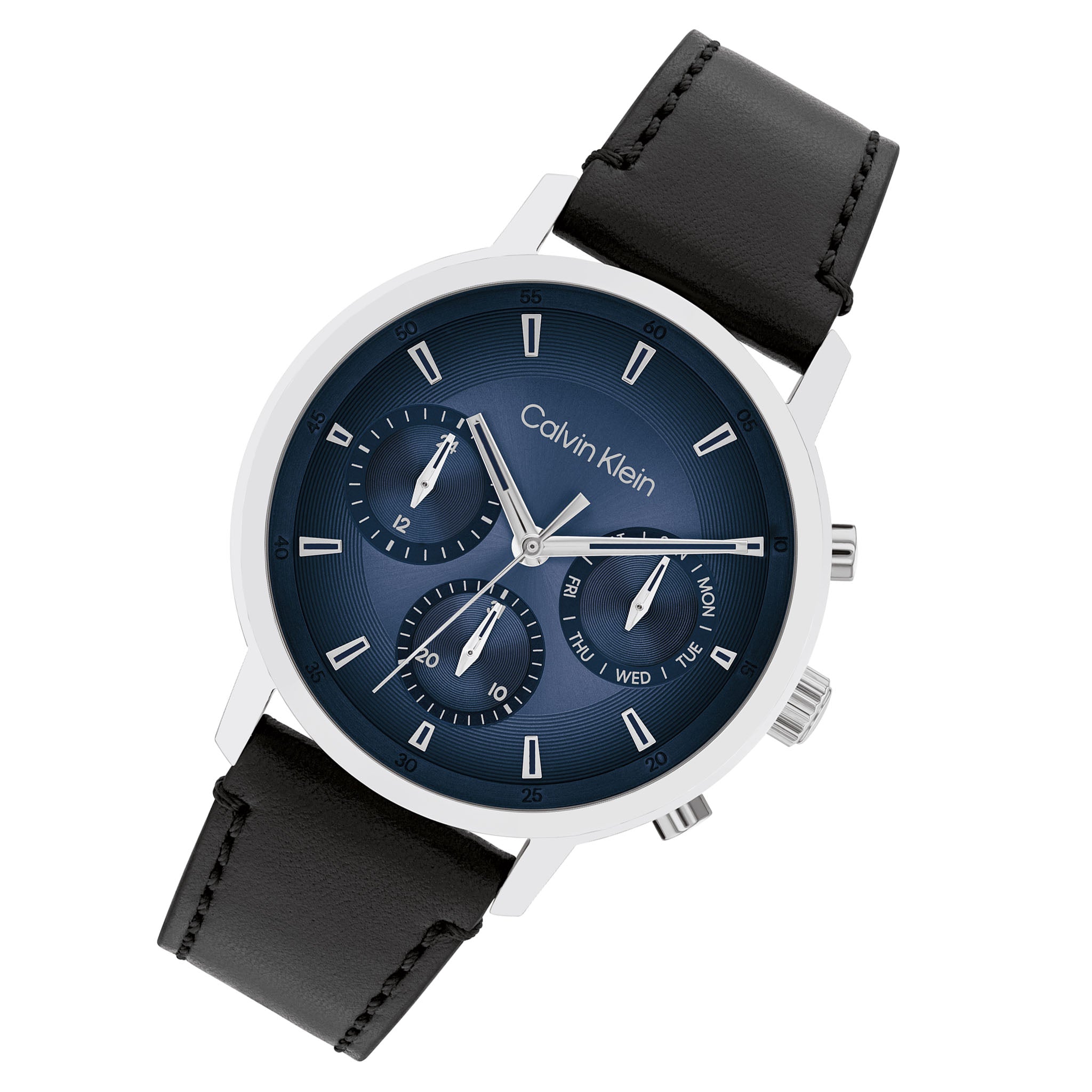 Calvin Klein Black Leather Blue Dial Multi-function Men's Watch - 25200497 - Image 2
