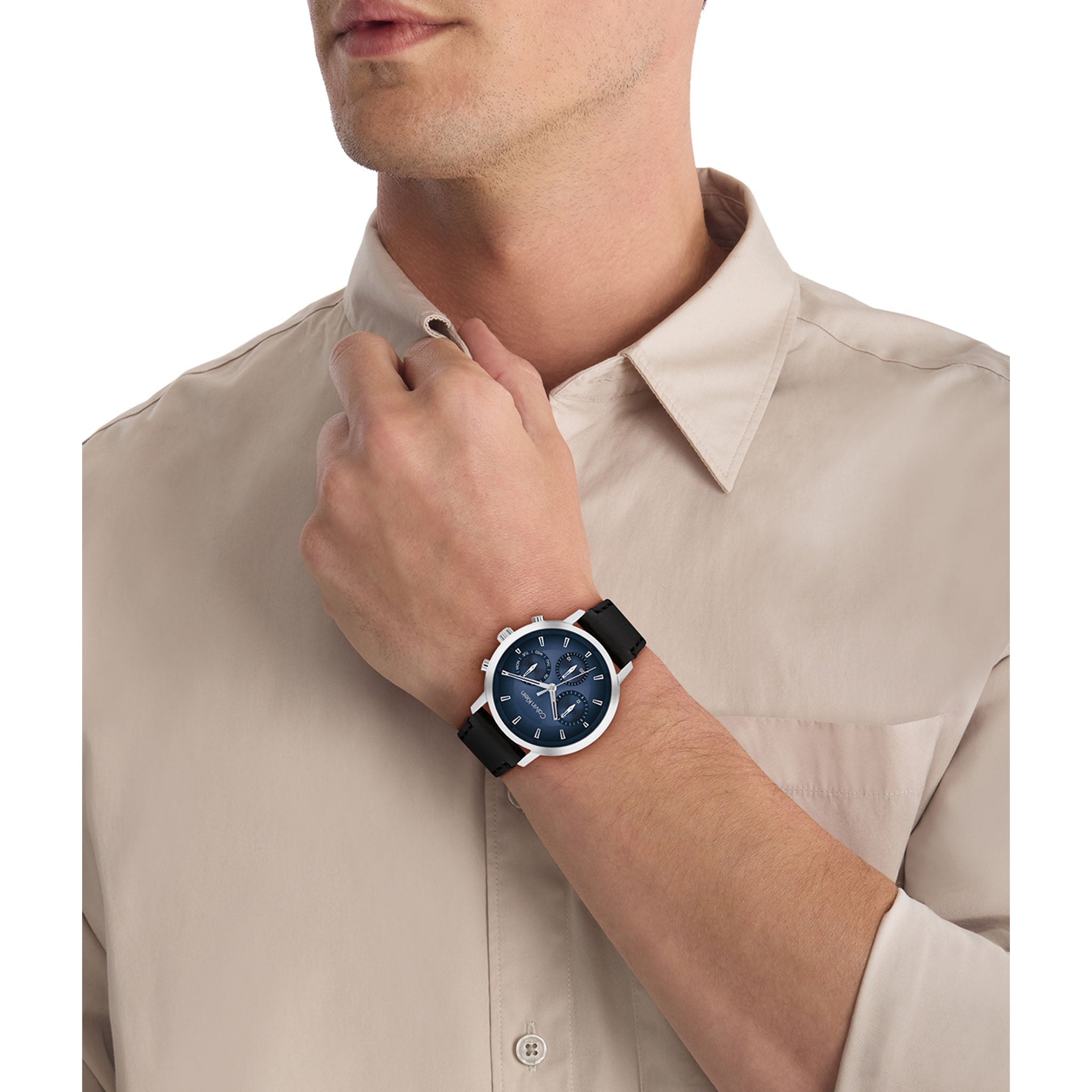 Calvin Klein Black Leather Blue Dial Multi-function Men's Watch - 25200497 - Image 5