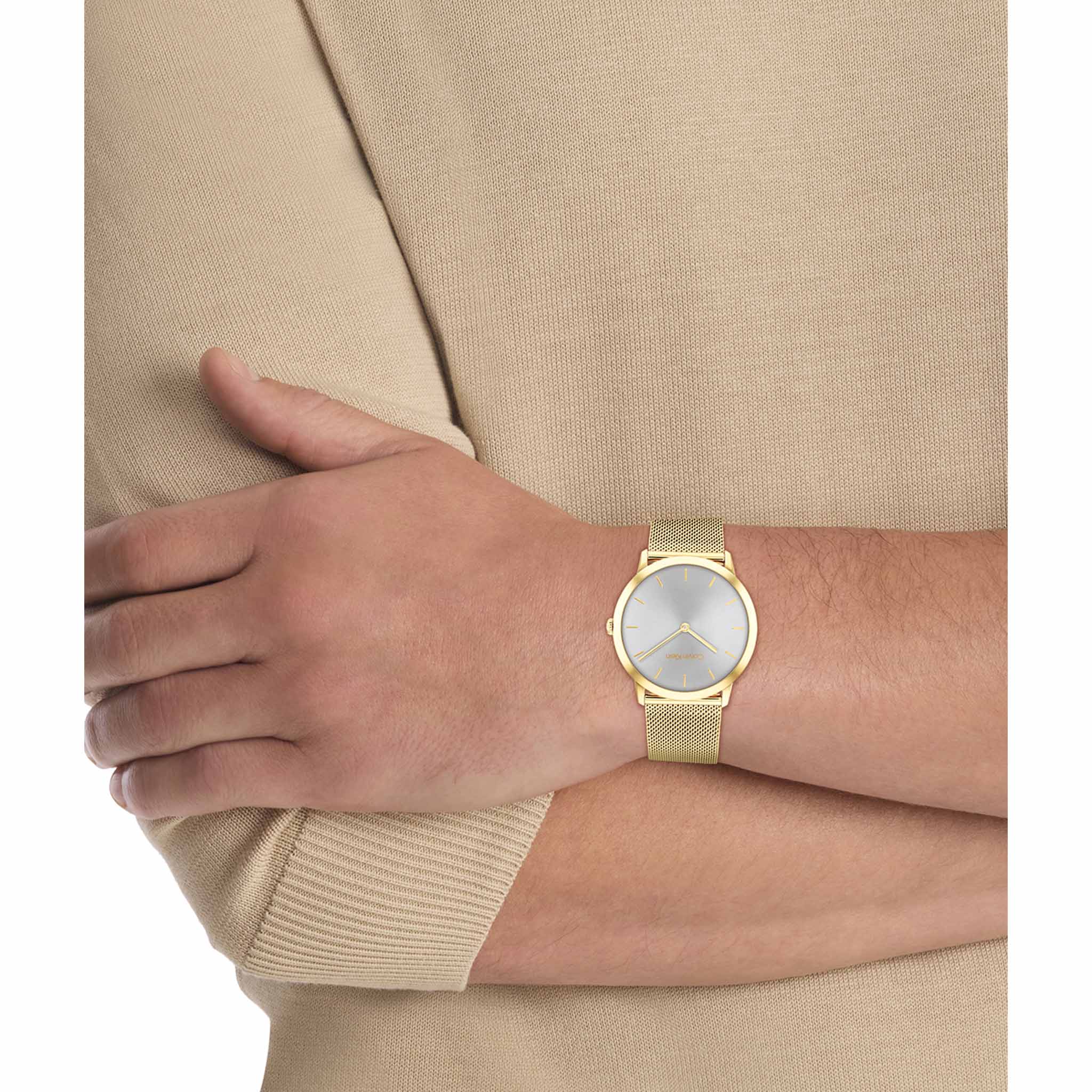 Calvin Klein Gold Steel Mesh Grey Dial Unisex Watch - 25300003 - Image 5