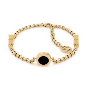 Tommy Hilfiger Jewellery Gold Steel & Black Onyx Stone Women's Chain Bracelet - 2780659