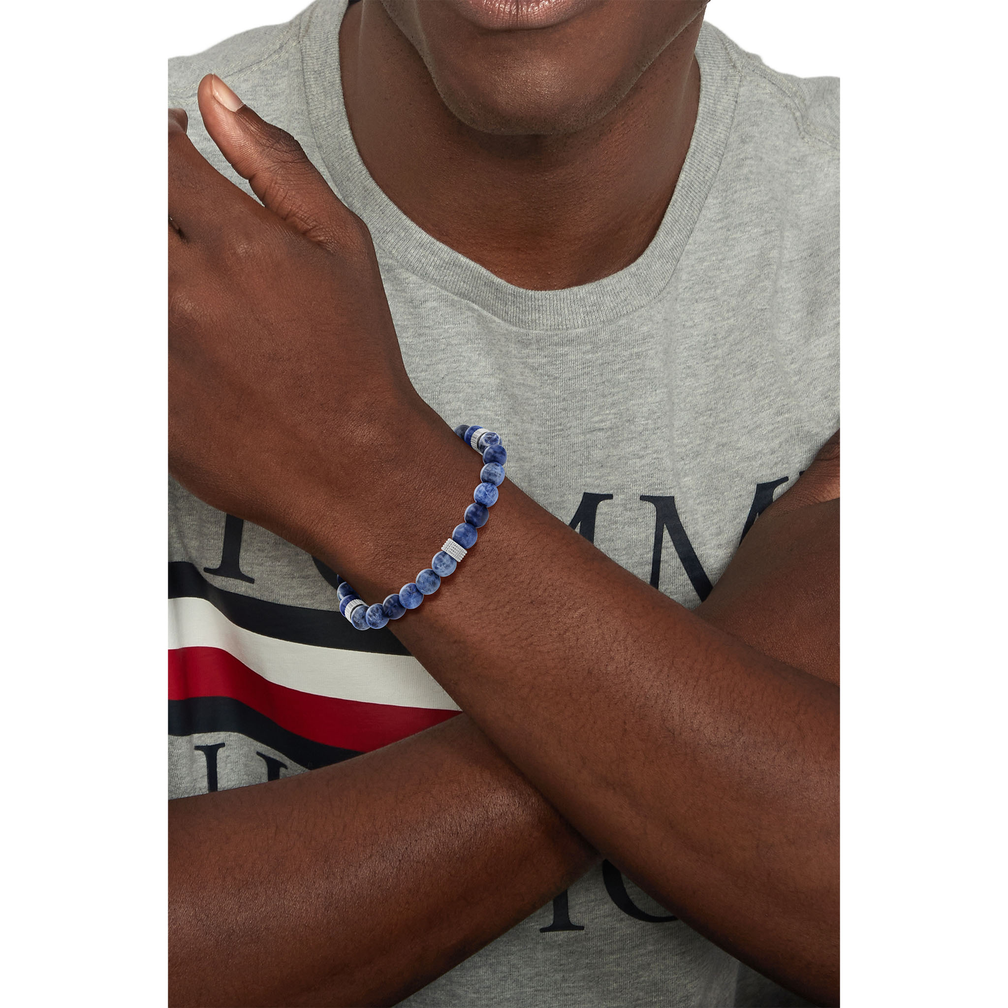 Tommy Hilfiger Jewellery Stainless Steel & Blue Dark Sodalite Bead & Blue Elastic Rop Men's Stone Bracelet - 2790436 - Image 3