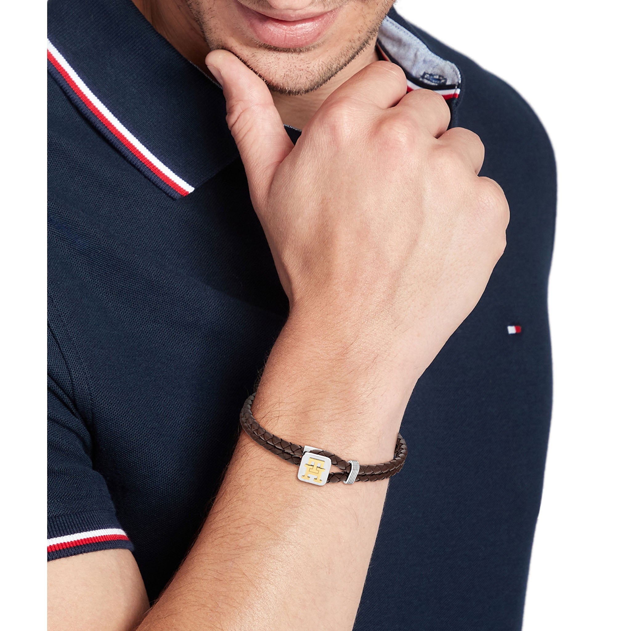 Tommy Hilfiger Jewellery Two-Tone Steel & Brown Leather Men's Bracelet - 2790532 - Image 3