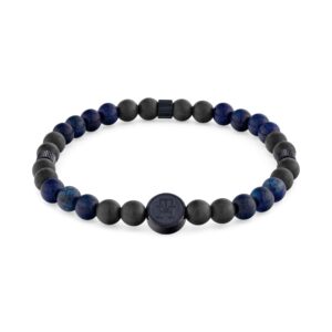 Tommy Hilfiger Jewellery Blue Steel & Black Carbon & Blue Lapis Men's Bead Bracelet - 2790626