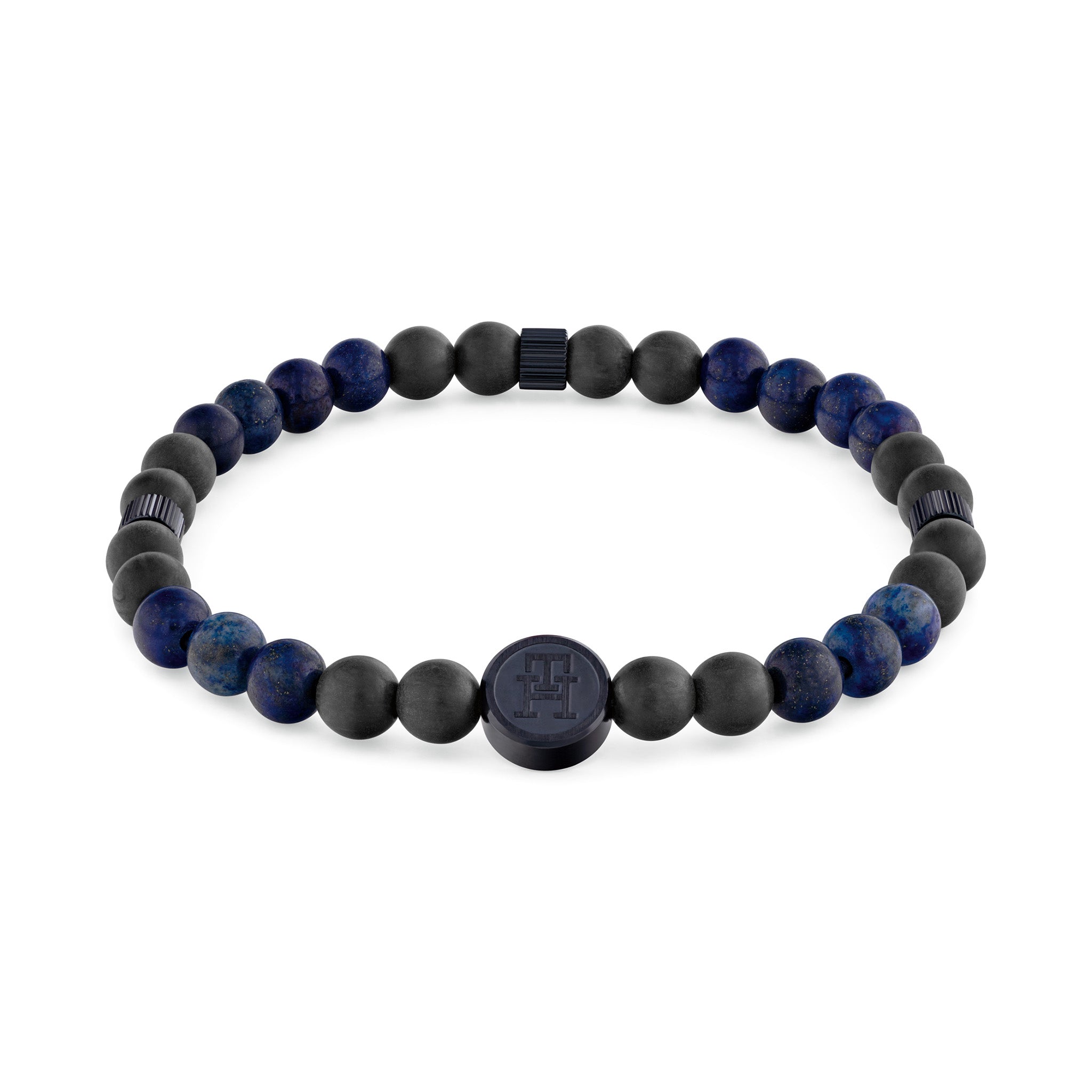 Tommy Hilfiger Jewellery Blue Steel & Black Carbon & Blue Lapis Men's Bead Bracelet - 2790626