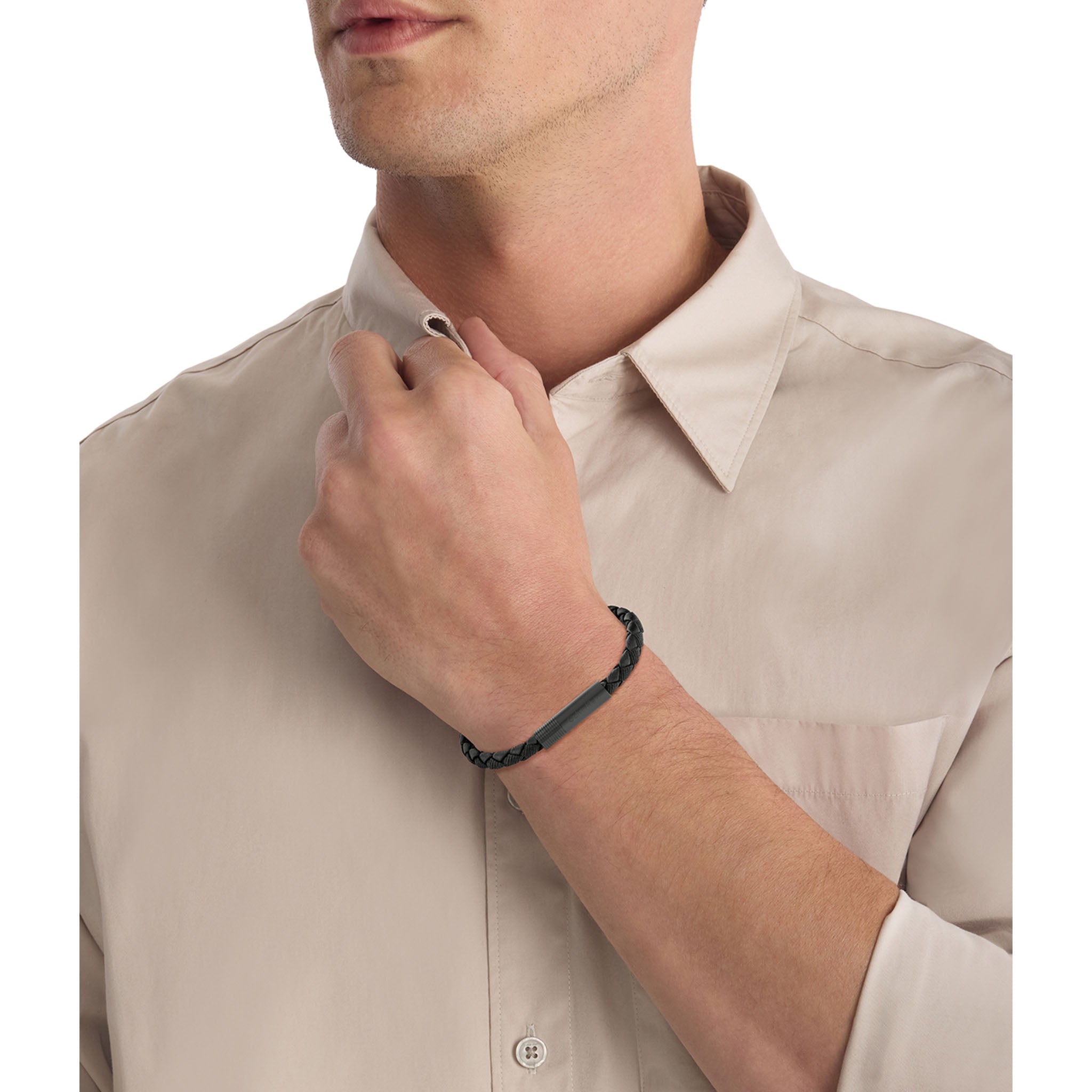 Calvin Klein Jewellery Black Steel & Leather Men's Bracelet - 35100025 - Image 4