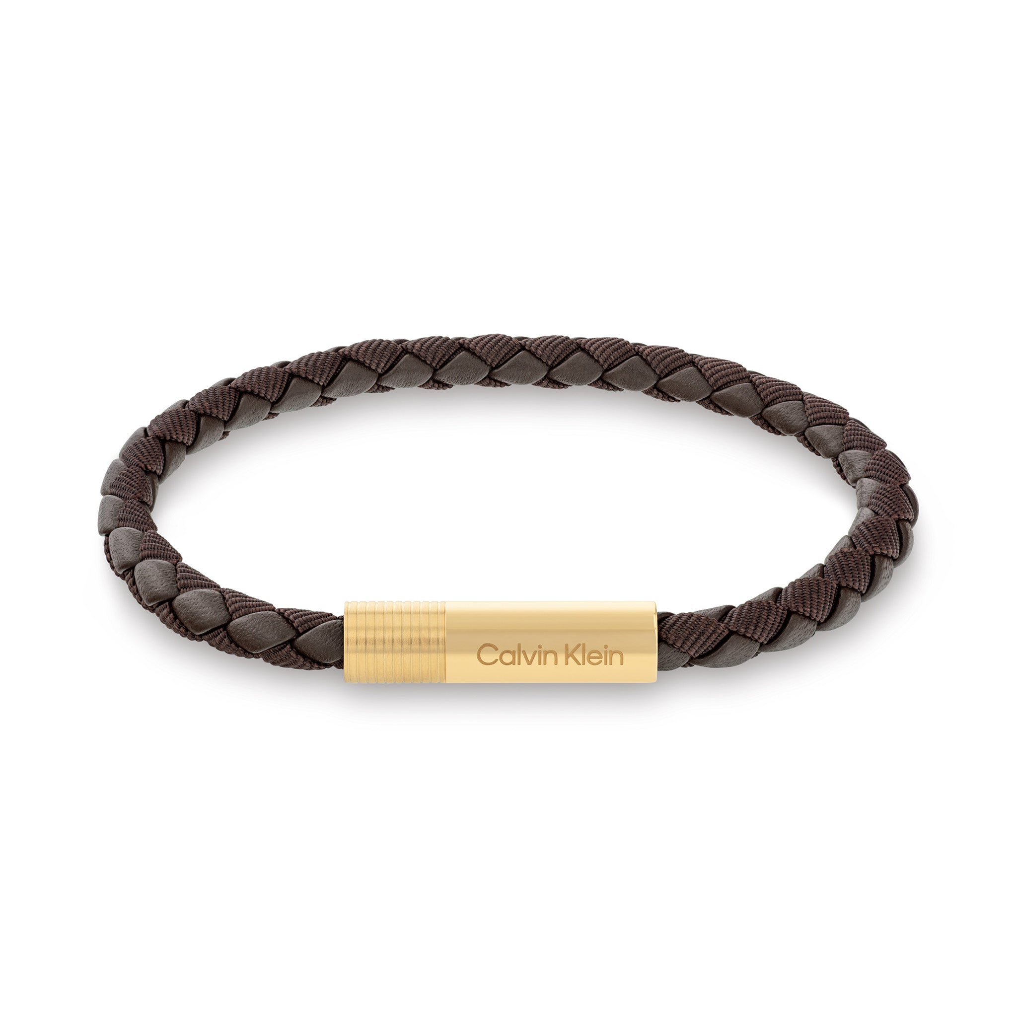 Calvin Klein Jewellery Gold Steel & Brown Men's Leather Bracelet - 35100027 - Image 2