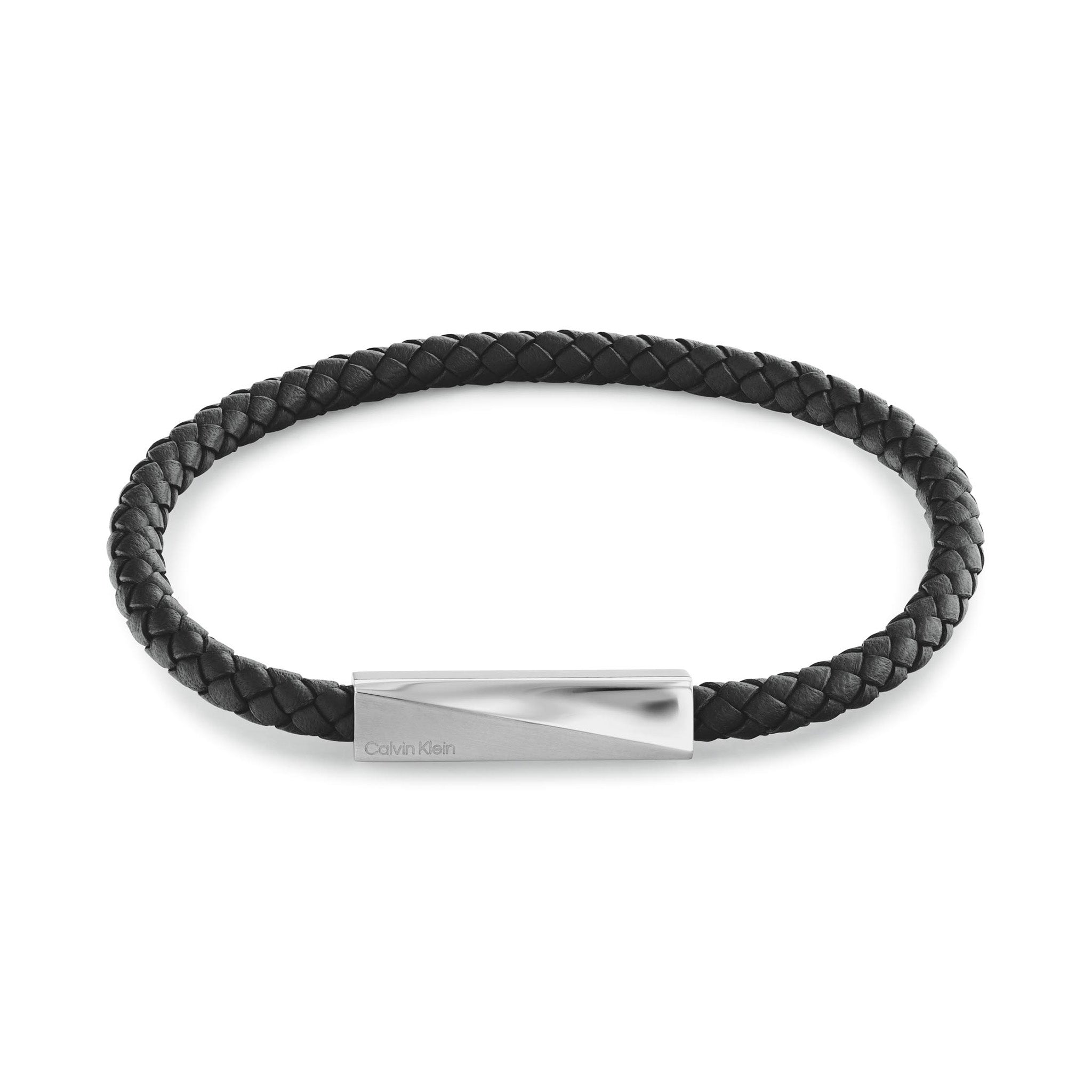 Calvin Klein Jewellery Stainless Steel & Black Calfskin Men's Leather Bracelet - 35100055