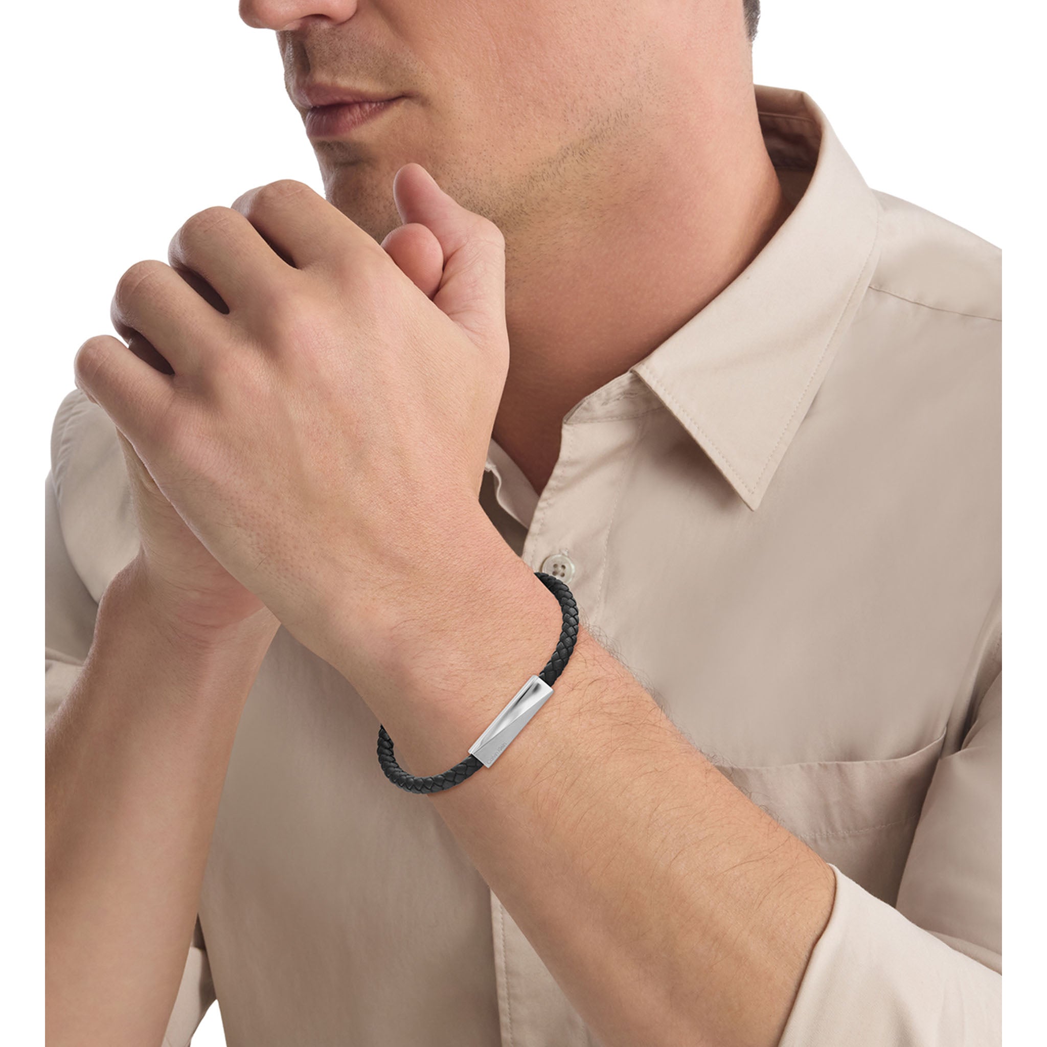 Calvin Klein Jewellery Stainless Steel & Black Calfskin Men's Leather Bracelet - 35100055 - Image 4