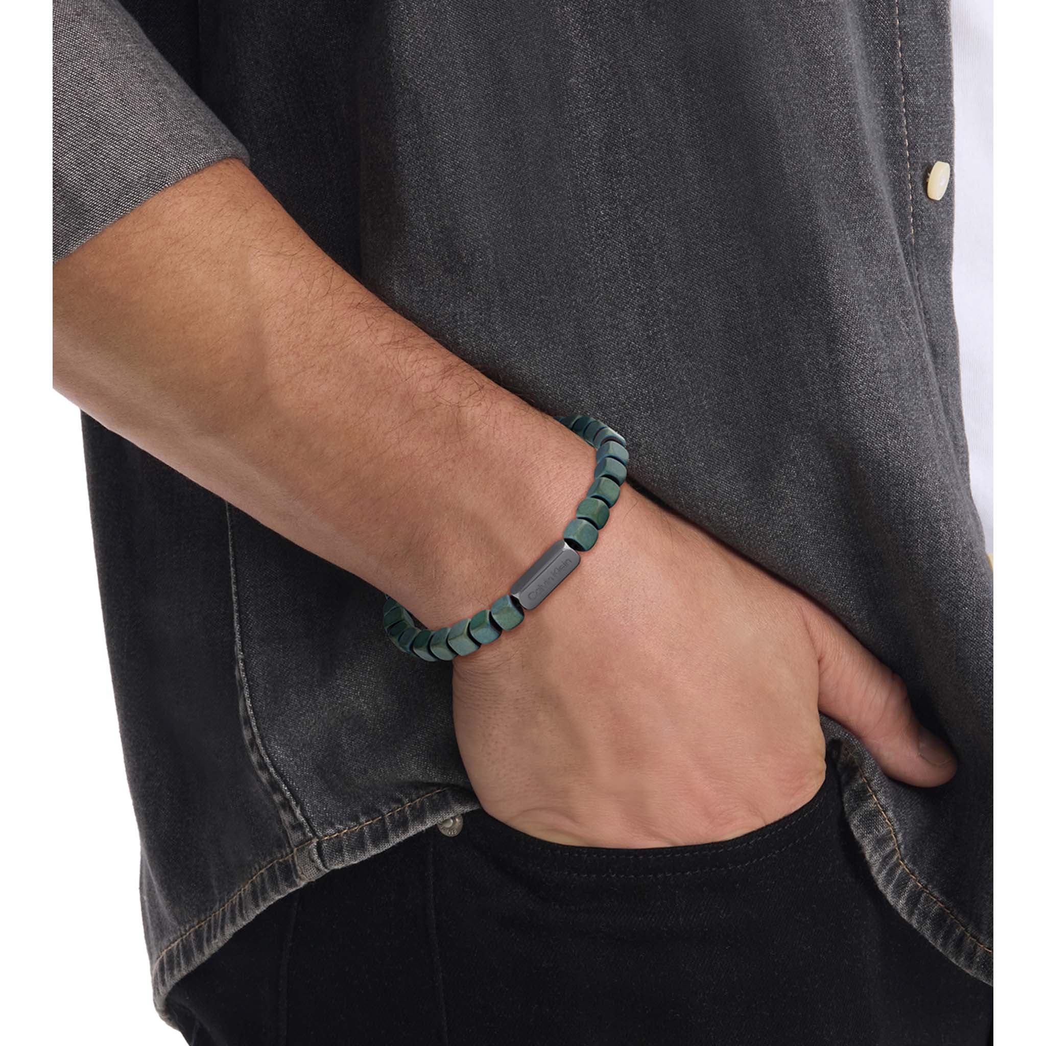 Calvin Klein Jewellery Grey Steel & Green Hematite Men's Bead Bracelet - 35100059 - Image 3