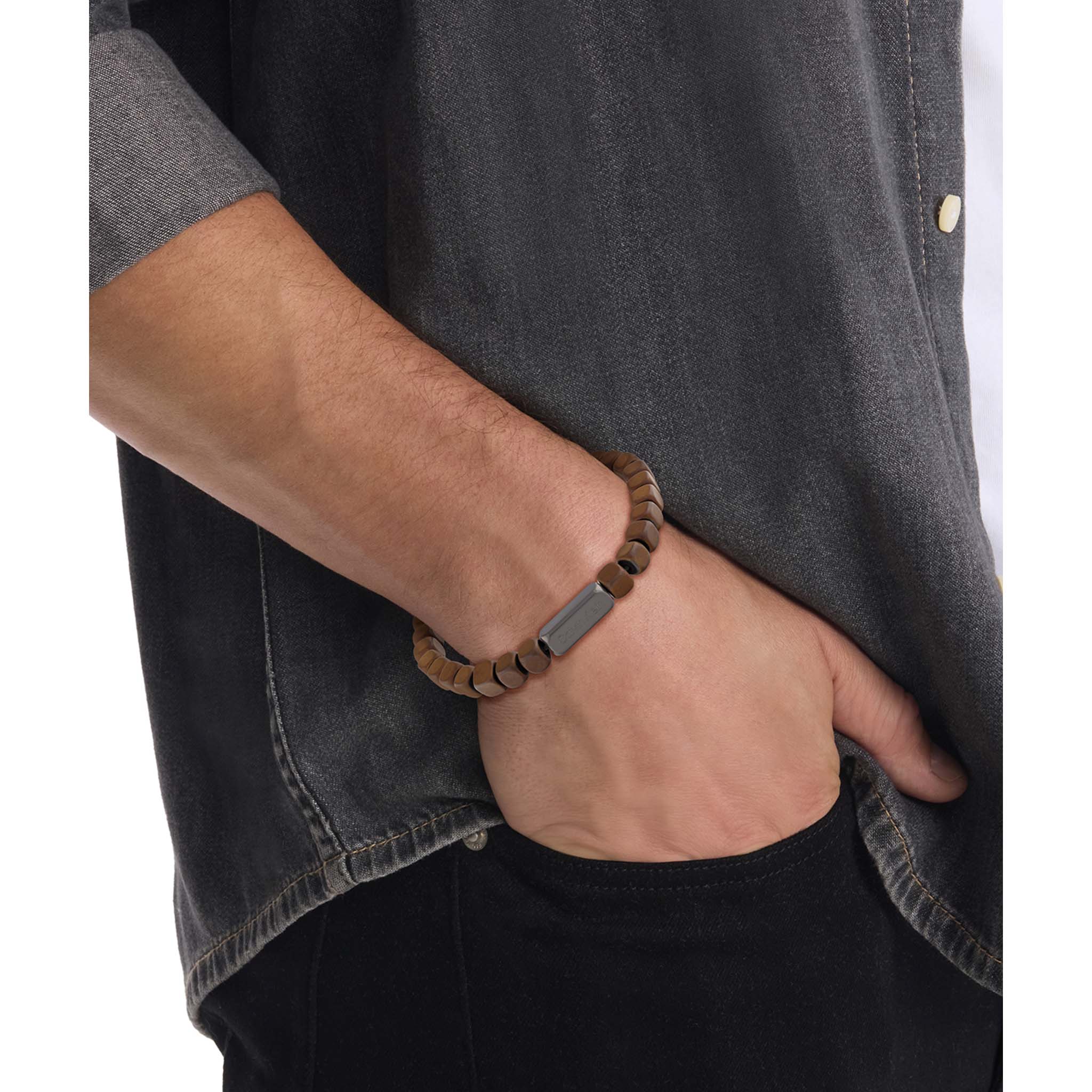 Calvin Klein Jewellery Grey Steel & Bronze Hematite Men's Bead Bracelet - 35100061 - Image 4